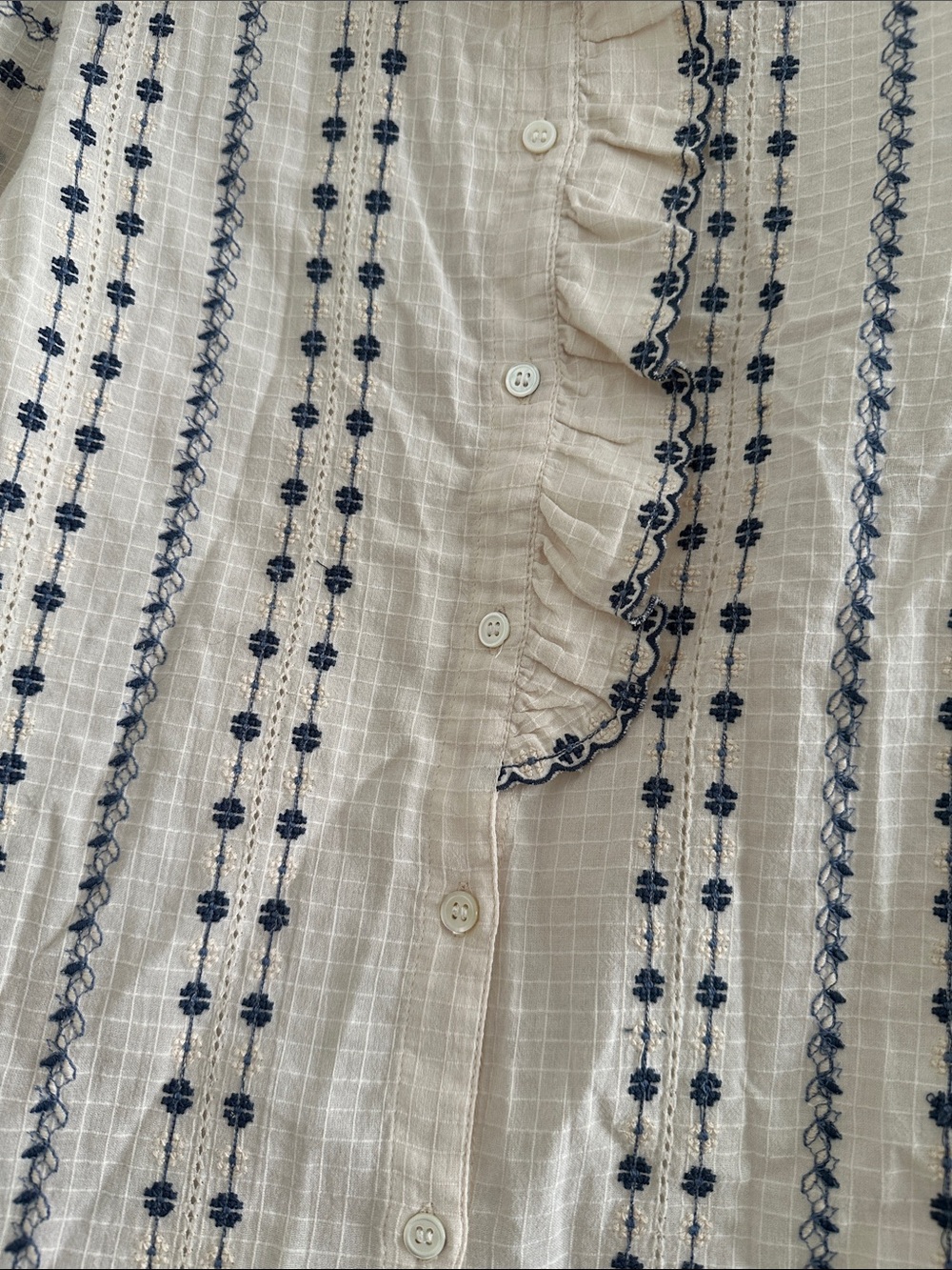 SEZANE Chlo Floral Embroidered Ruffle Button Down Shirt Top 36 USA 4 - Picture 8 of 9